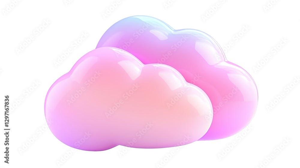 Poster 3d pink holography glossy cloud floating on a transparent background, perfect for technology and wea