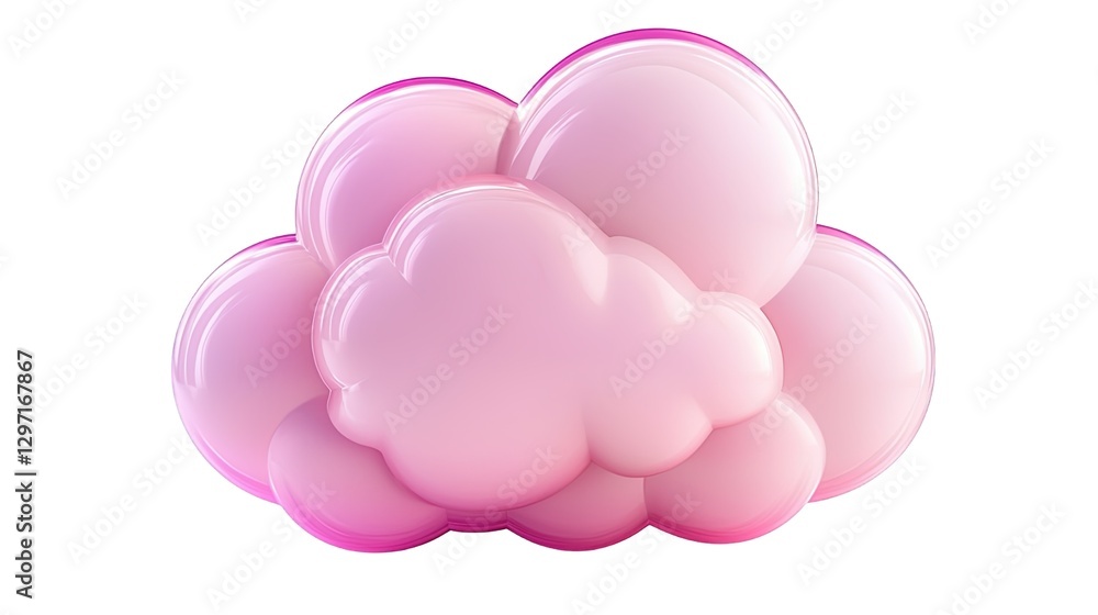 Poster 3d pink glossy cloud is floating on a transparent background, creating a dreamy and surreal atmosphe