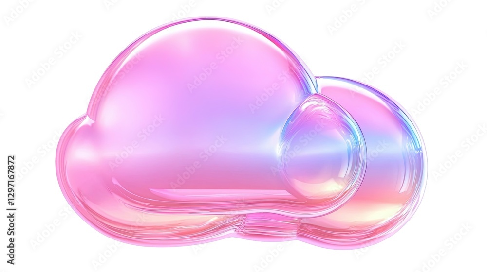 Poster 3d pink holography glossy cloud floating on a transparent background, perfect for technology and wea