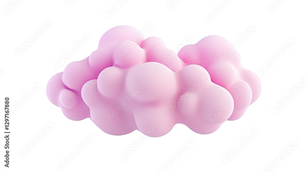 Poster 3d pink glossy cloud is floating on a transparent background, creating a dreamy and surreal atmosphe