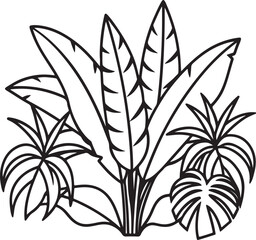 jungle foliage line art, black outline, vector and illustration, line art and outline