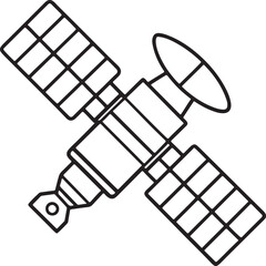 space satellite line art, black outline, vector and illustration, line art and outline