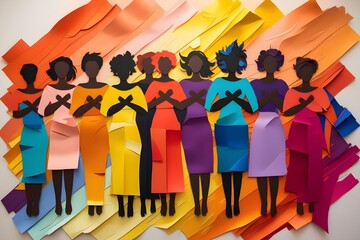 Oil painting of black women holding hands together. Representing unity, strength, empowerment. Selective focus