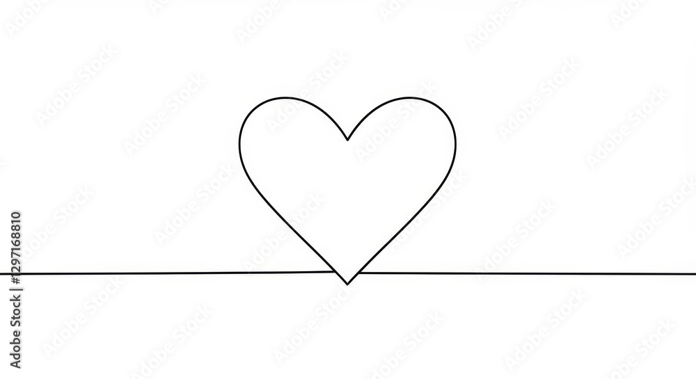 Poster simple line art heart design - clean, minimalist illustration of a heart drawn with a single continu