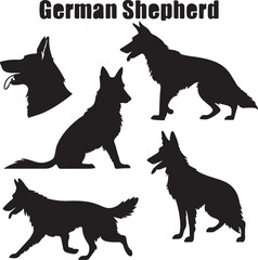 German Shepherd Dog Silhouette Set – Vector Illustration of Iconic Breed