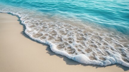The ocean waves gently touching the sandy beachs edge perfectly