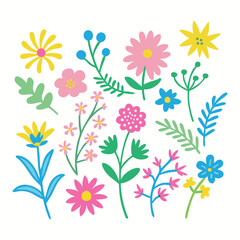 Collection of flowers. Abstract origami flowers. Set of wildflower, leaf branch, foliage on white background.Vector illustration botanical design and creative idea,eps 10.