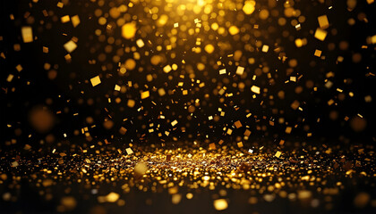 golden confetti on the black background