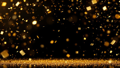 golden confetti on the black background