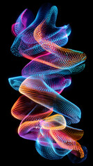 An abstract representation of sound waves, glowing with vibrant colors against the dark background
