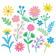 Collection of flowers. Abstract origami flowers. Set of wildflower, leaf branch, foliage on white background.Vector illustration botanical design and creative idea,eps 10.
