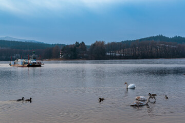 Winter mood on the frozen Lipno Dam. Czech Republic
