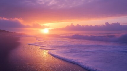 Fototapeta premium A serene sunset on a beach with colorful skies