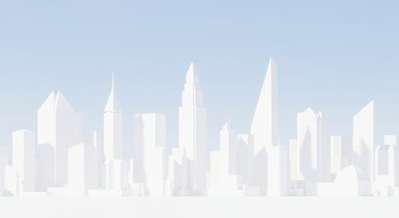 Obraz premium White City Skyline Silhouette - Clean, minimalist cityscape silhouette against a light blue . Ideal for design projects needing a modern urban feel