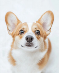 Fototapeta premium Adorable Corgi dog portrait on a white background, close up