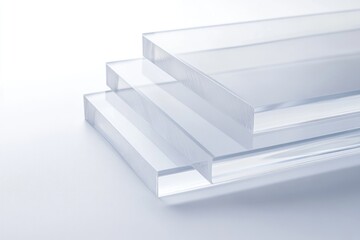 Three transparent acrylic sheets stacked, showcasing their clarity and smooth edges.