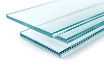 Two sheets of polished glass are stacked, showcasing their smooth edges and translucent nature.
