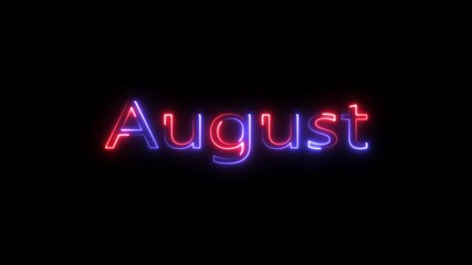 Abstract glowing august month text colorful neon light animation