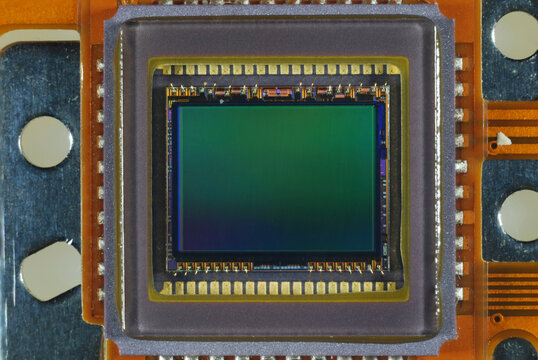 macro photo of the image sensor or light-sensitive matrix of a digital camera