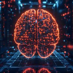 Obraz premium Neon Brain with Interconnected Circuits