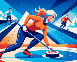 Fototapeta premium An athletic woman preparing to deliver a stunning shot in a fast-paced ice hockey game, representing strength and precision.