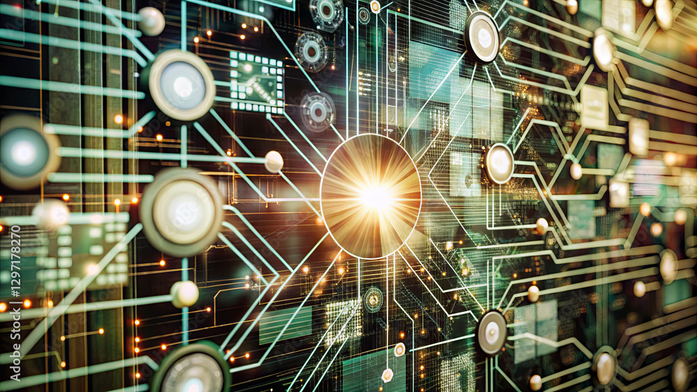 Poster intricate patterns of circuits with glowing connections illustrate the complexity of modern technolo
