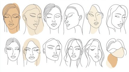 Stylized women's face drawings
