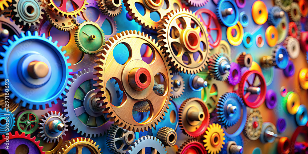 Poster a collection of various gears in different sizes and colors creates a striking visual effect. the cr