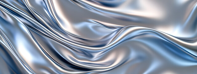 A digital art background featuring a sleek, silver satin texture with smooth curves
