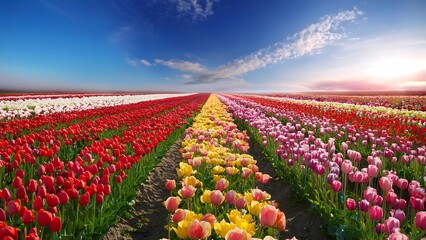 Spring field full of beautiful flowers of all colors