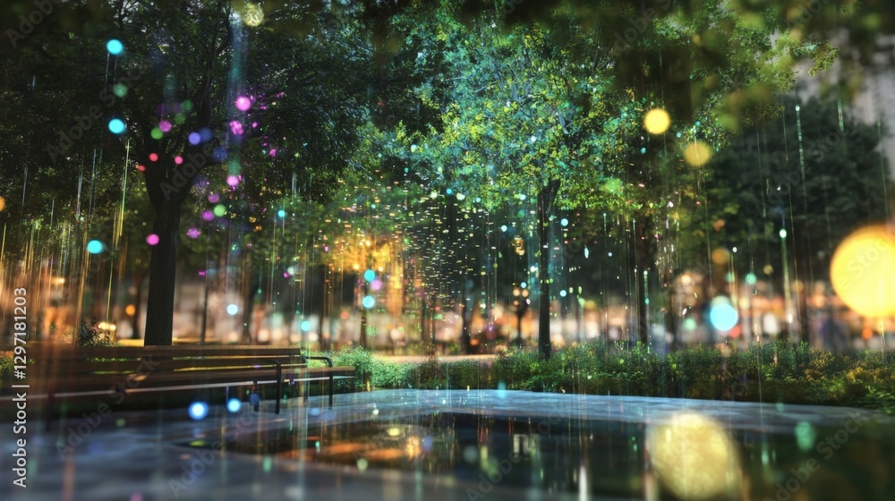 Aufkleber glowing lights illuminate a smart city park at night, symbolizing the internet of things - iot - wit