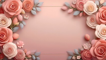 Pink background ready to use in marketing with pink flowers on the sides