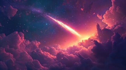 A Bright Meteor Shower Streaks Across The Celestial Clouds Above