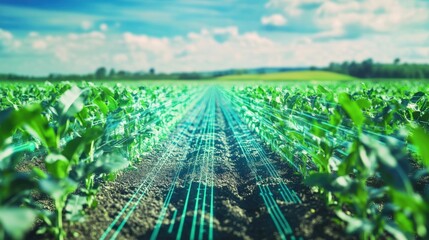 Innovative agricultural technology enhances crop growth and management through interconnected data streams, optimizing efficiency and sustainability in modern farming practices