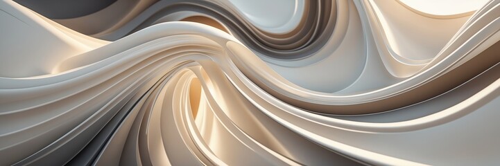 Fototapeta premium Smooth curved wave design. Abstract beige and white flow pattern. Light falls on soft shapes of texture. Modern art visual background