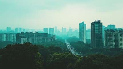 Obraz premium Cityscape with Lush Greenery, Aerial View