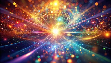Radiant light swirls through a kaleidoscope of colors, suspended in mid-air amidst a backdrop of glittering particles , dazzling display, radiant glow