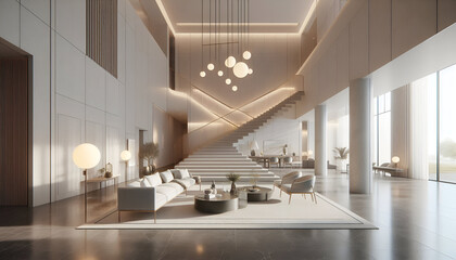 Contemporary Living Space with Clustered Pendant Lights
