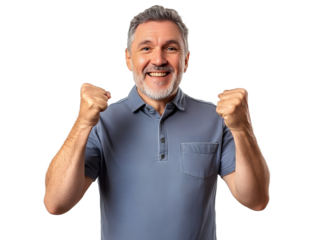 Portrait of a satisfied mature man celebrating success isolated over transparent background