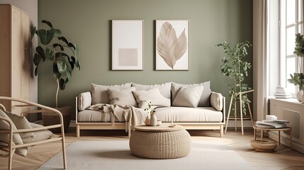 beige sofa wall plant decoration high resolution hd photo