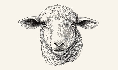 Detailed Sheep Head Engraving Style Vector Illustration for Artistic Designs