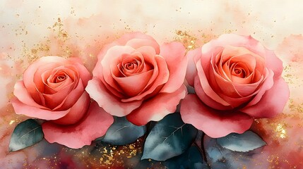 Breathtaking Watercolor Pink Roses with Glitter for Elegant Wedding and Women's Day Cards