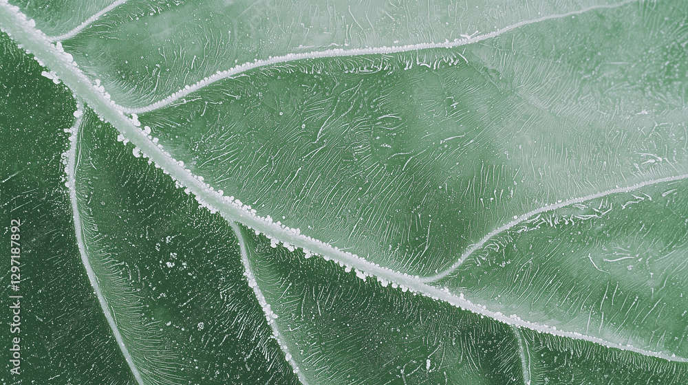 Poster Frost covered leaf with intricate organic patterns and soft textures