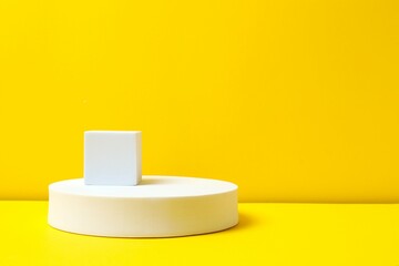 White podiums on a yellow background
