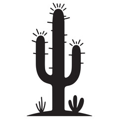 Saguaro Cactus Silhouette Vector Illustration of Desert Plant Life