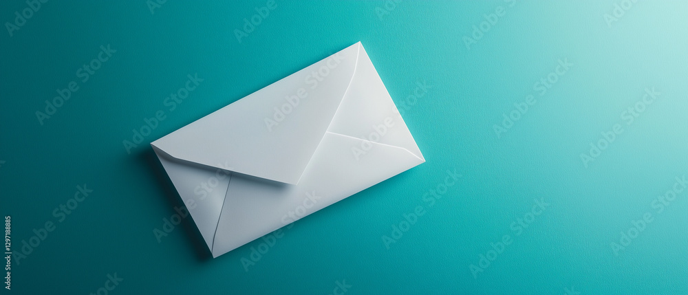 Poster white envelope on teal background, symbolizing communication and simplicity