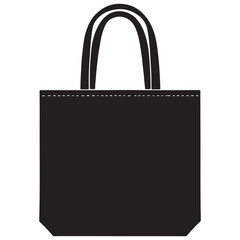Elegant black shopping tote bag icon with stitching detail design