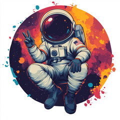 An astronaut avatar giving a peace sign while floating in space generative AI