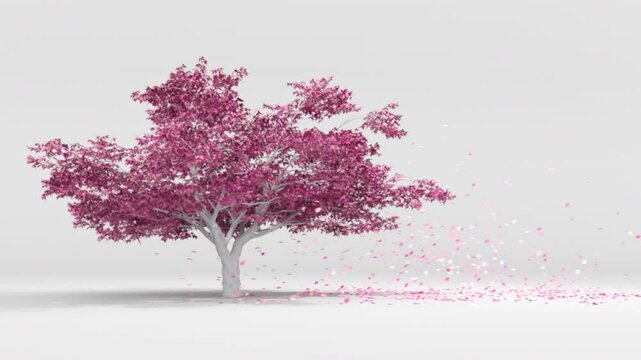 a tree on a white background with leaves falling and the tree swaying in the wind. High quality 4k footage