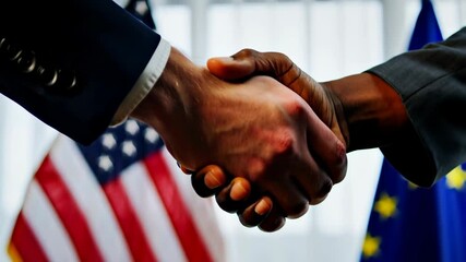 Politicians shaking hands, usa and european union agreement - Powered by Adobe